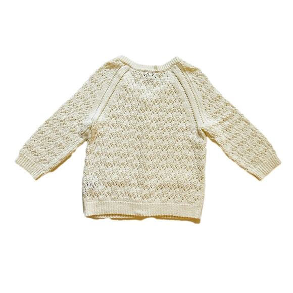 Lark Lane Cardigan Sweater Cream Cotton Crochet 3/4 Sleeve Cardigan Size Small - Picture 6 of 12